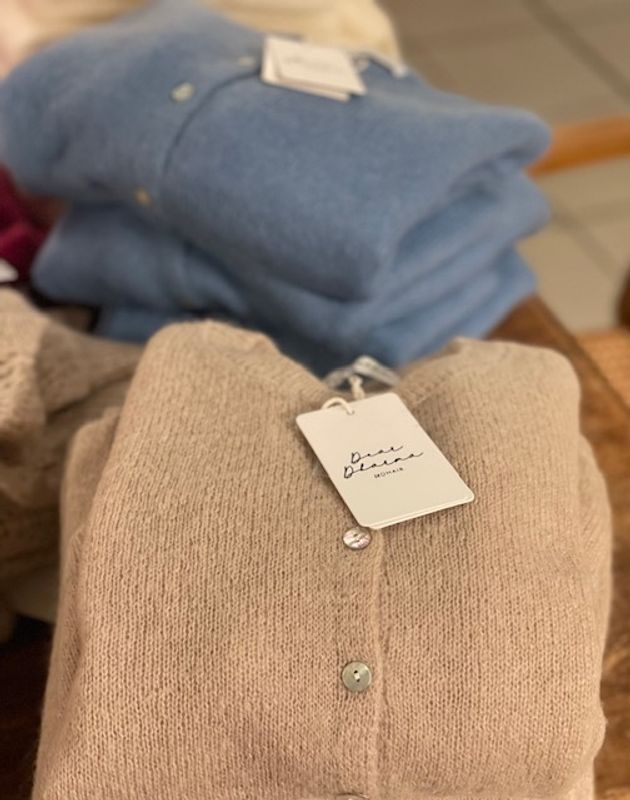 Dear Dharma, Bibbbi Cardigan med kort erm, blå og beige