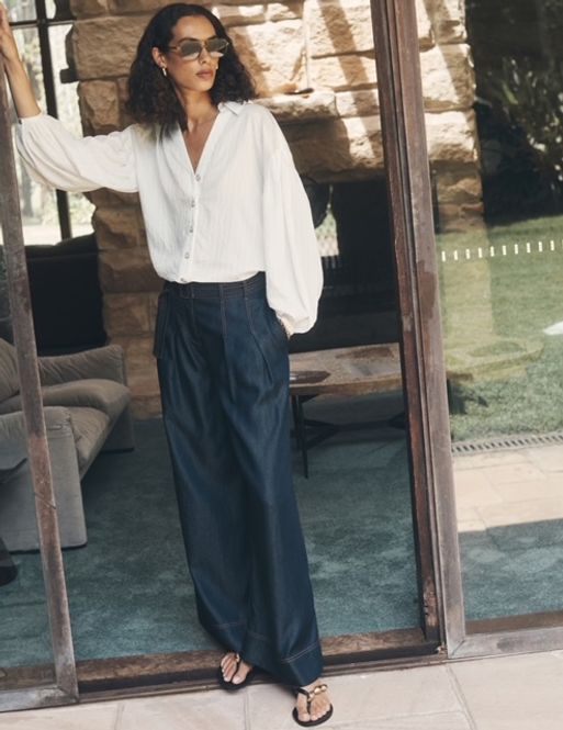 Hovedbilde MOS Cleo Denim wide leg pant, mørkeblå 
