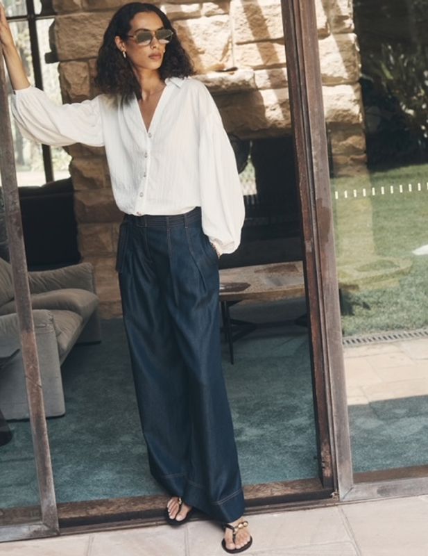 MOS Cleo Denim wide leg pant, mørkeblå 