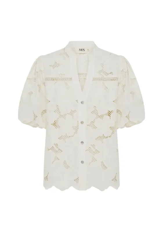 Mos, whisper embroidery blouse, naturhvit