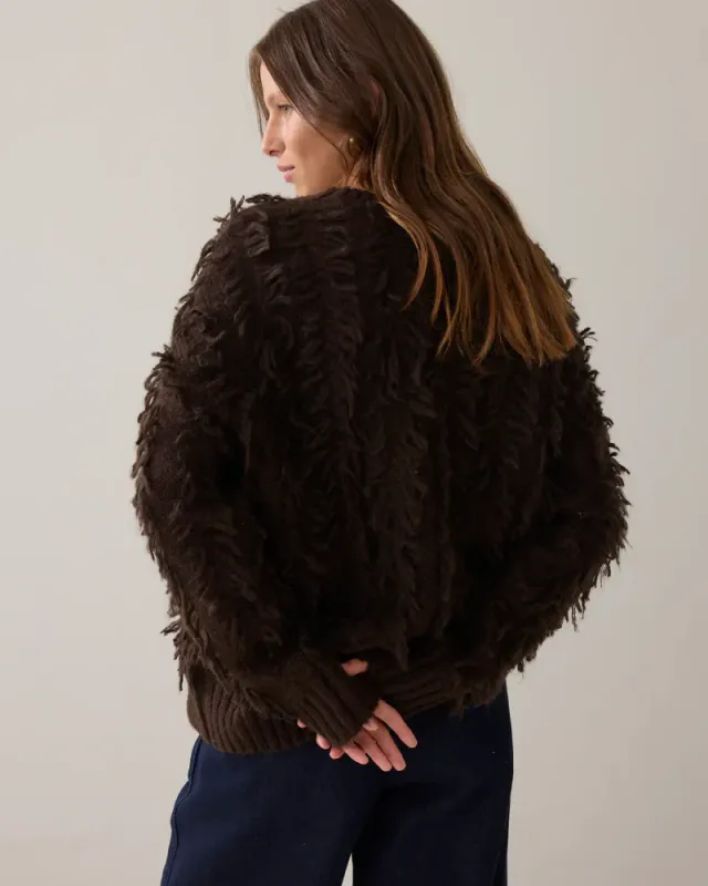 Summum Cardigan med frynser, mørk brun