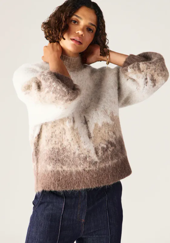 MOS Colette knit jumper, naturhvit med brunt mønster